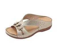 Zapatos de trabajo suaves con flores perforadas de piel moda verano para mujer chanclas 35 36, dorado, 42 EU