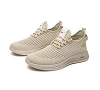 Zapatos de trekking transpirables de malla con elevaciones, ligeros, transpirables, de un solo color, zapatos informales, zapatos de mocasines, zapatos clásicos de conducción, caqui, 41 EU