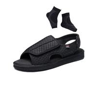 Zapatos De Verano Para Hombre, Ajustables Transpirables Con Punta Abierta Y Sin Cordones Para Diabéticos Y Edemas, Zapatos Anchos Diabéticos Fáciles Personas Mayores Ideales Exteriores(Black,43 EU)