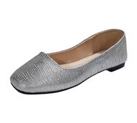 Zapatos de verano para mujer 2026 Zapatos casuales para mujer, patrón de moda, color puro simple, brillante, cuadrado, plano, elegante, transpirable, zapatos ortopédicos negros, plata, 42 EU