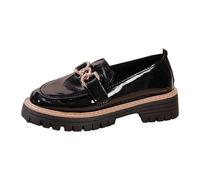 Zapatos de verano para mujer cómodos 2026 elegantes mocasines con ribete de vinilo, suela gruesa, detalle de cadena de metal y perfil plano primavera zapatos de tela ligeros, Negro , 37 EU