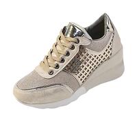 Zapatos de verano para mujer cómodos 2026 zapatos de moda para mujer, zapatillas de deporte doradas con cremallera de plataforma entrenador con cordones Tenis para mujer, elegantes, transpirables