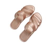 Zapatos de verano para mujer, zapatos planos, tallas grandes, sin dedos, cómodos, suela ligera, sandalias cómodas para exteriores, vacaciones, ocio y vida cotidiana, 01 oro rosa, 42 EU