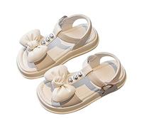 Zapatos de verano para niñas 2026 Niños Bebé Verano Niñas Sandalias Amor Lazo Diseño Princesa Zapatos Vestido Plano Elegante Casual Moda Zapatos de Playa, Blanco, 30.5 EU