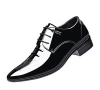 Zapatos de vestir brillantes para hombre, clásicos, con cordones, estilo Oxford, elegantes, de alto brillo, para fiesta, boda, noche, Black, 38 2/3 EU