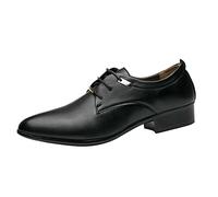 Zapatos de vestir clásicos con cordones para hombre, de piel sintética suave, con detalles de metal, elegantes zapatos de negocios, Black, 43.5 EU