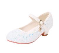Zapatos de vestir con purpurina para niñas, con tacón pequeño, para fiesta, boda, con dije de estrella y luna, calzado para niños pequeños, White, 39.5 EU
