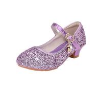 Zapatos de vestir con purpurina para niñas, con tacón pequeño, para fiesta, boda, con dije de estrella y luna, calzado para niños pequeños, Purple, 38.5 EU