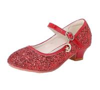 Zapatos de vestir con purpurina para niñas, con tacón pequeño, para fiesta, boda, con dije de estrella y luna, calzado para niños pequeños, Red, 38 EU