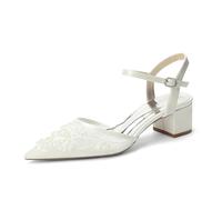 Zapatos de Vestir con Tacón de Bloque y Tira Trasera para Mujer Punta Cerrada Zapatos de graduación y Boda, Formales,Marfil,36 EU