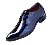 Zapatos de vestir de cuero con flores para hombre, Derby de charol con cordones, zapatos de negocios formales, puntera puntiaguda, brillantes, planos, de cuero sintético, zapatos de vestir, Azul, 7.5