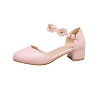 Zapatos de vestir Mary Jane para niñas grandes, zapatos de tacón con flores, zapatos de graduación para escuela secundaria, Pink, 3.5 UK 3X-Narrow