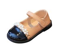 Zapatos de vestir Mary Jane para niñas, zapatos de tacón bajo, bailarina, bailarina con perlas, cómodos, suaves, zapatos de princesa para fiesta, boda, fiesta, escuela, Brown, 28.5 EU