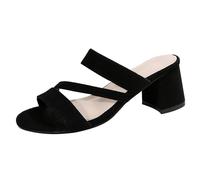 Zapatos De Vestir Mujer Anchas Sandalias Comodas Europa Y Los Unidos Viento De Pez Una Palabra Tacón Grueso Con Temperamento Con Cabeza Redonda Punta Abierta Sandalia Sandalia Cuña Mujer (Black 42)