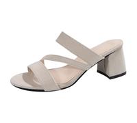 Zapatos De Vestir Mujer Sandalias Confort Mujer Europa Y Los Unidos Viento De Pez Una Palabra Tacón Grueso Con Temperamento Con Cabeza Redonda Punta Abierta Sandalia Fucsia Zapatos (White 37)