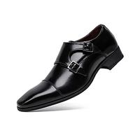 Zapatos de vestir Oxford for hombres Slip On Double Monk Strap Square Cap Toe Leather Low Top Suela de goma Tacón de bloque Antideslizante Resistente al deslizamiento Caminar Adecuado para muchas ocas