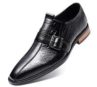 Zapatos de Vestir para Hombres resbalados en Monje Correa Impresa de cocodrilo Cuero Cuadrado de Cuero de Cuero bajo tacón no Slip Anti-Deslizamiento
