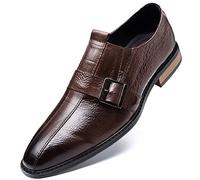 Zapatos de Vestir para Hombres resbalados en Monje Correa Impresa de cocodrilo Cuero Cuadrado de Cuero de Cuero bajo tacón no Slip Anti-Deslizamiento