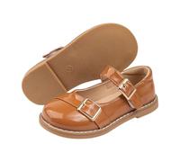 Zapatos de vestir para niñas con puntera redonda, cómodos, para escuela, cumpleaños, boda, con hebilla y correa al tobillo, Brown, 12.5 UK 3X-Narrow