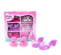 Zapatos de vestir para niñas, zapatos de vestir princesas de moda accesorios de princesa de coronas, collares y aretes lindos tacones de tacones de juego de juego para niñas pequeñas
