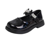 Zapatos de vestir para niñas, zapatos Mary Jane con perlas, pajarita, uniforme escolar, fiesta, casual, suave, para caminar, cumpleaños, celebración, sandalias de moda, Black, 13 UK Child 3X-Narrow