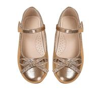 Zapatos de vestir para niños, zapatos de cuero con lazo, no para niños, zapatos de ballet para estudiantes, sandalias Huarache para bebé niña, Gold, 9 UK Child X-Narrow