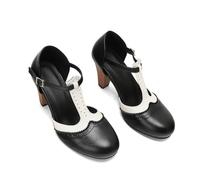 Zapatos de Vestir Vintage Oxford de Mujer Tacón Grueso | Zapatos Mary Jane de Rockabilidad con Punta Redonda Cerrada, Zapatos Modernos de Baile de Carácter y Zapatos de Boda