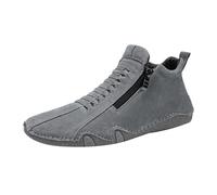 Zapatos de voleibol para hombre, color negro, mocasines informales, cosidos a mano, cremallera lateral, zapatos altos con forro, cálidos, antideslizantes, para conducción elegante, botas chukka