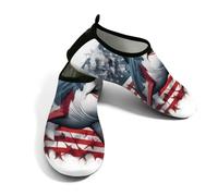 Zapatos deportivos acuáticos para hombre y mujer, de secado rápido, para playa, natación, océano, animales feroces, tiburón, bandera estadounidense, sin cordones, calcetines acuáticos para senderismo