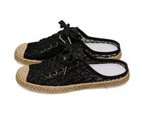 Zapatos deportivos casuales sin espalda para mujer, con cordones, malla recortada, alpargata, suela tejida, zapatos para caminar para el verano y uso diario, Black, 37 EU