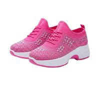 Zapatos deportivos de cuña con diamantes de imitación para mujer, de malla transpirable, ligeros, con cordones, cómodos, informales, para mujer, hot pink, 37.5 EU