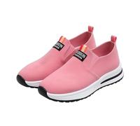 Zapatos deportivos de plataforma retro con textura de gamuza para mujer, mocasines gruesos y planos casuales con lengüeta de tracción para viajes, viajes y conducción, Pink, 40.5 EU