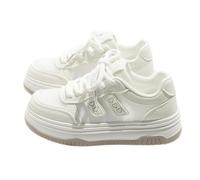 Zapatos deportivos gruesos con forma de corazón para mujeres y niñas, suela gruesa de 5 cm, zapatos de verano para caminar con diseño de malla transpirable, Blanco y caqui., 37.5 EU