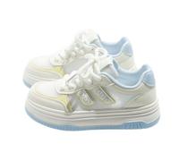 Zapatos deportivos gruesos con forma de corazón para mujeres y niñas, suela gruesa de 5 cm, zapatos de verano para caminar con diseño de malla transpirable, Blanco, amarillo y azul, 37 EU
