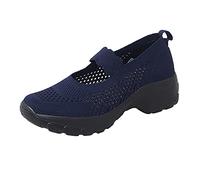 Zapatos deportivos Mary Jane de punto para mujer, con plataforma de punto, de cuña, cómodos, transpirables, de malla, para caminar, trabajo, correa elástica para el tobillo, soporte de arco, gimnasio