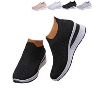 Zapatos deportivos ortopédicos para mujer, antideslizantes, cómodos, con diamantes de imitación, de malla, con purpurina, Black, 38 EU