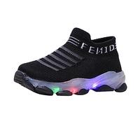 Zapatos deportivos para niñas y niños, para correr, informales, con letras LED, de malla luminosa, zapatos de bebé iluminados para niños, Black, 15-18 meses