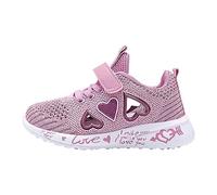 Zapatos deportivos para niños para primavera/verano, malla colorida, hueca, patrón en forma de corazón, con letras impresas, zapatos casuales para fiestas, cumpleaños, escuela, talla 11 para niñas