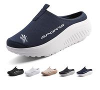 Zapatos deportivos transpirables para mujer, ligeros, cómodos, con soporte de arco, zapatos ortopédicos para mujer, plataforma de punto, zapatos para caminar, azul oscuro, 38.5 EU