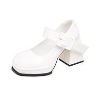 Zapatos deportivos Zapatos de mujer Zapatos de mujer Moda Casual Zapatos de cuero Hebilla Tacones altos Tacones gruesos Zapatos individuales Zapatos casuales, Blanco, 41 EU