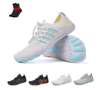 Zapatos Descalzos Glyde Haven, Zapatillas de Deporte Glydefootwear Strength & Grip, Zapatos Descalzos Antideslizantes con Punta Ancha, Unisex for Parejas(White and Blue,43 EU)