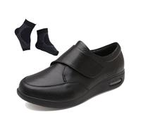 Zapatos Diabéticos Y Edema Personas Mayores para Exteriores, Zapatos Ortopédicos Extra Anchos De Cuero Y Malla Transpirable para Diabéticos, Botas Antideslizantes Pies Hinchados Edema(Black,35 EU)