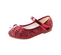 Zapatos escolares brillantes Mary Jane para niñas, zapatos de baile con purpurina con suela de goma, zapatos planos de vestir para fiesta de cumpleaños, boda, zapatos planos, Red, 10 UK Child