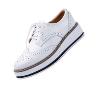 Zapatos escolares elegantes para mujer, informales, formales, con cordones, charol, piel sintética, plataforma, uniforme, vestido de moda, cómodo, para el trabajo y la oficina, White, 39.5 EU