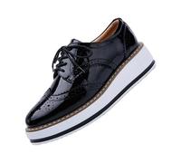 Zapatos escolares elegantes para mujer, informales, formales, con cordones, charol, piel sintética, plataforma, uniforme, vestido de moda, cómodo, para el trabajo y la oficina, Black, 39 EU