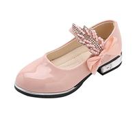 Zapatos escolares Mary Jane para niñas pequeñas, zapatos de tacón bajo de princesa, zapatos de vestir con gancho y bucle, zapatos de vestir para niños, fiestas, bodas, zapatos planos con lazo, Pink