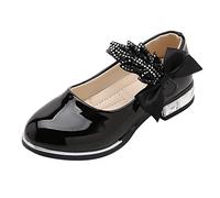 Zapatos escolares Mary Jane para niñas pequeñas, zapatos de tacón bajo de princesa, zapatos de vestir con gancho y bucle, zapatos de vestir para niños, fiestas, bodas, zapatos planos con lazo, Black
