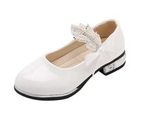 Zapatos escolares Mary Jane para niñas pequeñas, zapatos de tacón bajo de princesa, zapatos de vestir con gancho y bucle, zapatos de vestir para niños, fiestas, bodas, zapatos planos con lazo, White