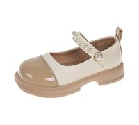Zapatos escolares para niñas, zapatos de charol, zapatos planos Mary Jane para uniforme escolar, mocasines casuales para niños, Khaki, 10 UK Child 3X-Narrow