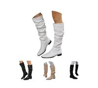 Zapatos escolares para niñas, zapatos de tacón de bloque para mujer, botas por encima de la rodilla, con cremallera, punta redonda, zapatos altos hasta la rodilla, botas largas para niñas, blanco 2